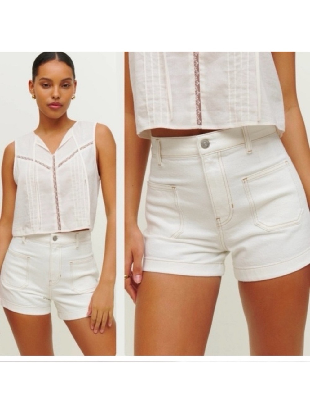 Reformation Alyssa White High-Waist Denim Shorts